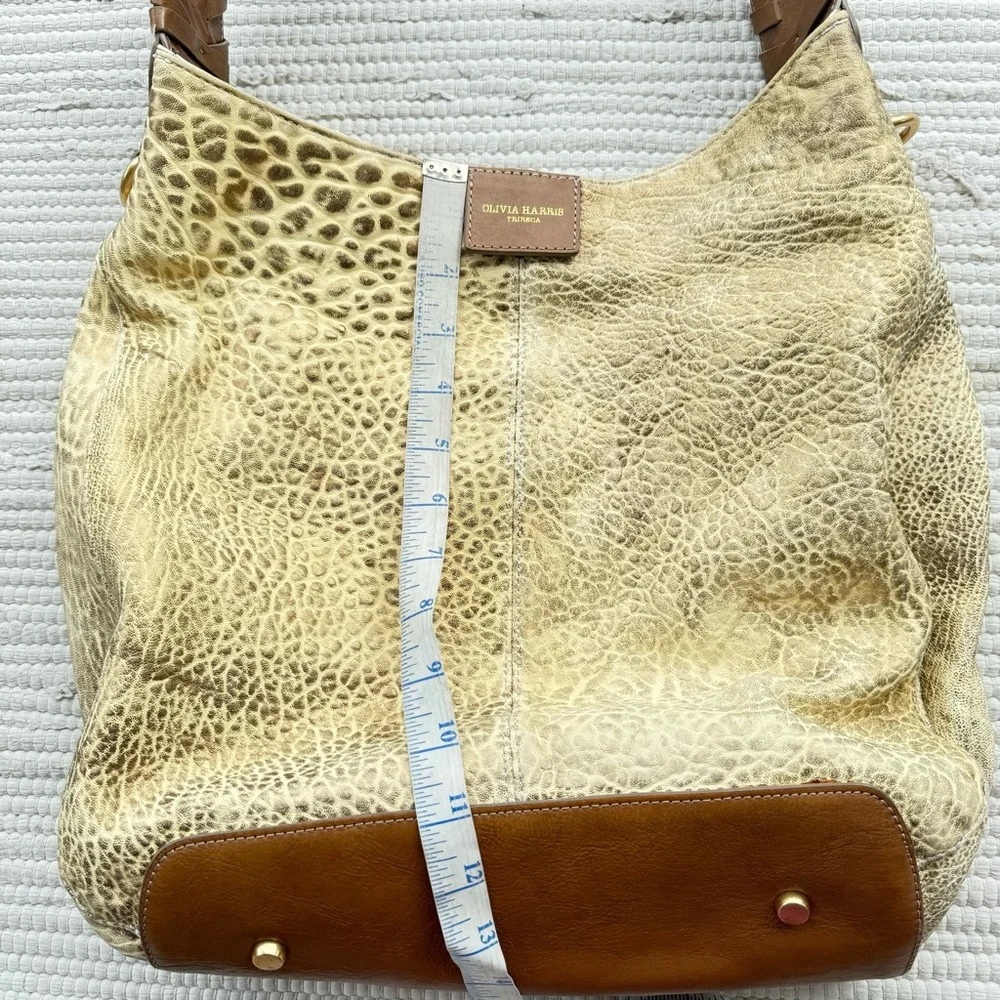 Olivia Harris Joy Gryson Leather Hobo Cream Gold Exotic Bag OS
